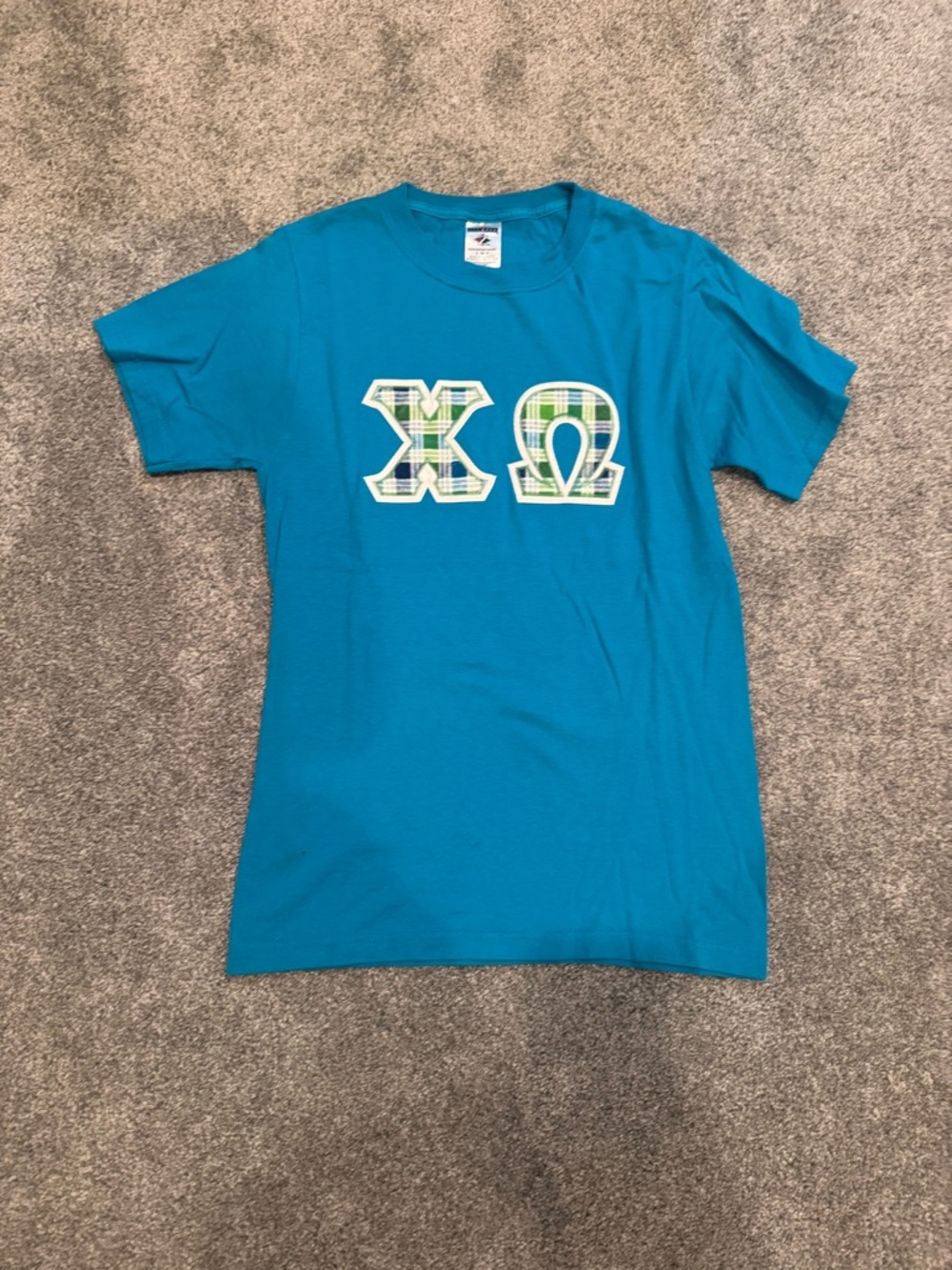 Teal Plaid Chi Omega Letters T‑Shirt